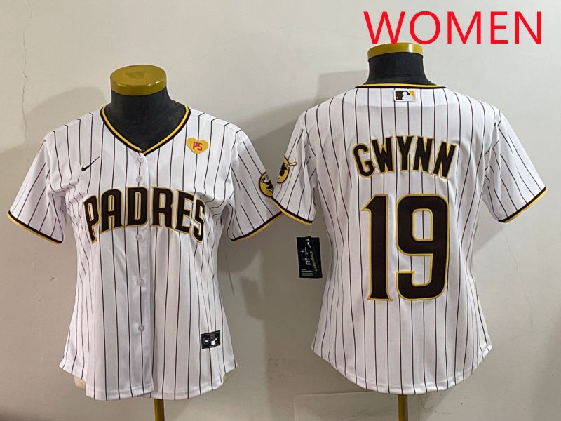 Women San Diego Padres #19 Gwynn White Stripe Game 2025 Nike MLB Jersey style 5->women mlb jersey->Women Jersey